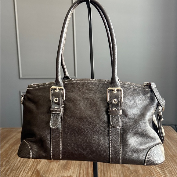 vintage dark brown peppled leather Dooney & Bourke satchel